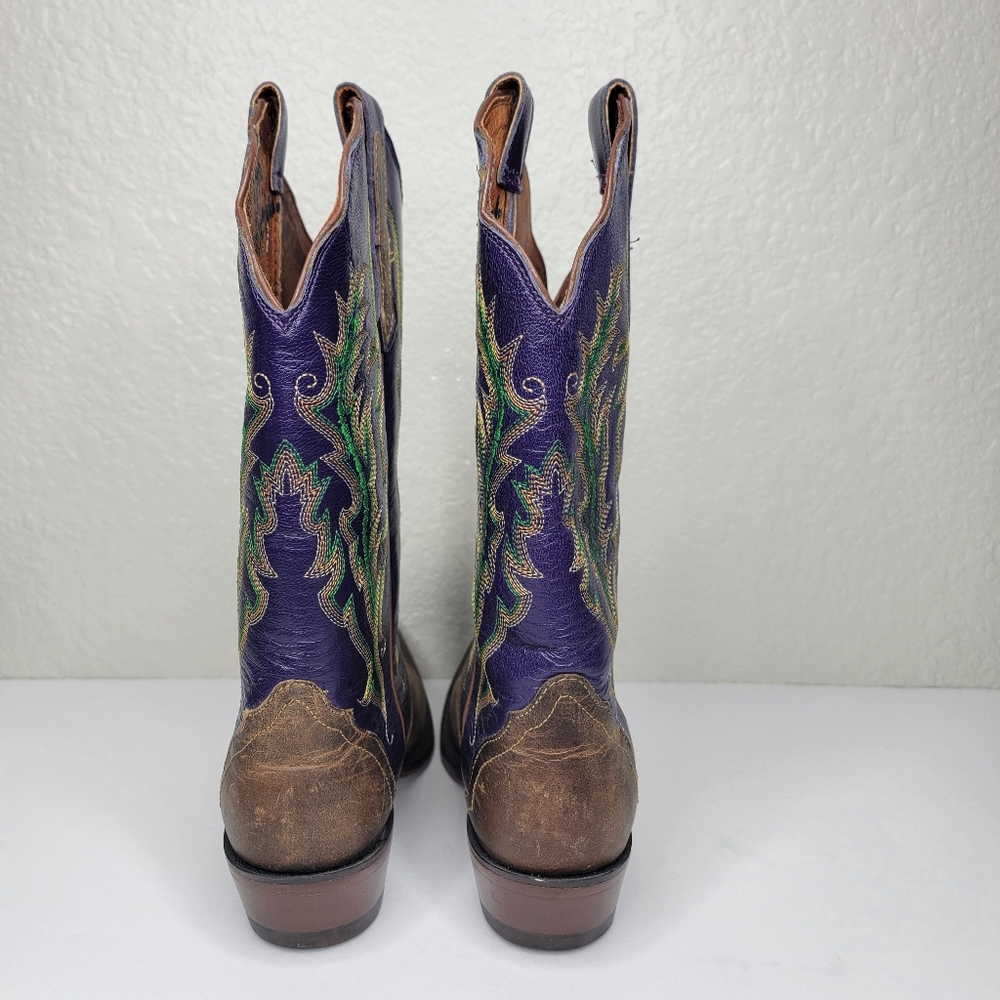Vintage Nocona Women's Classic Brown & Purple Embroidered Leather Western Boots - Picture 5 of 12